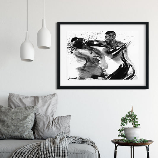 Original painting of boxer Anthony Joshua created by Sports and Movement Artist David Roman Art