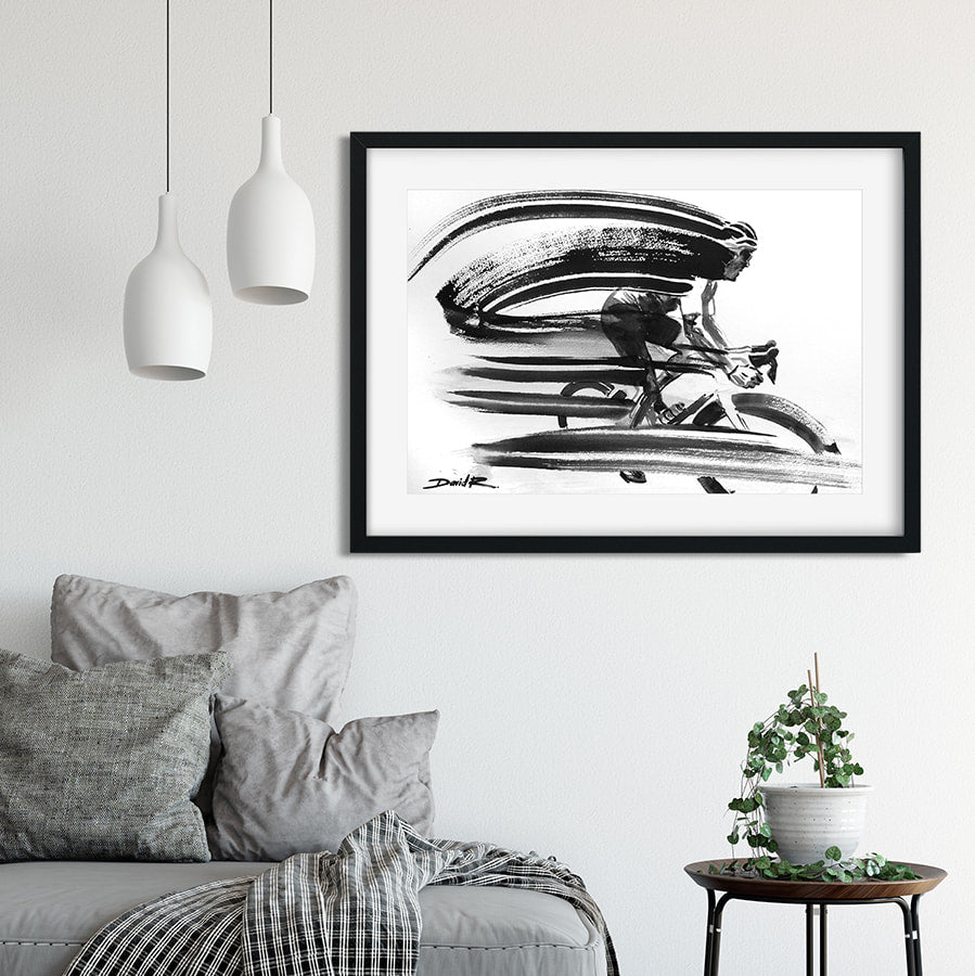Original painting of cyclist Geraint Thomas created by Sports and Movement Artist David Roman Art