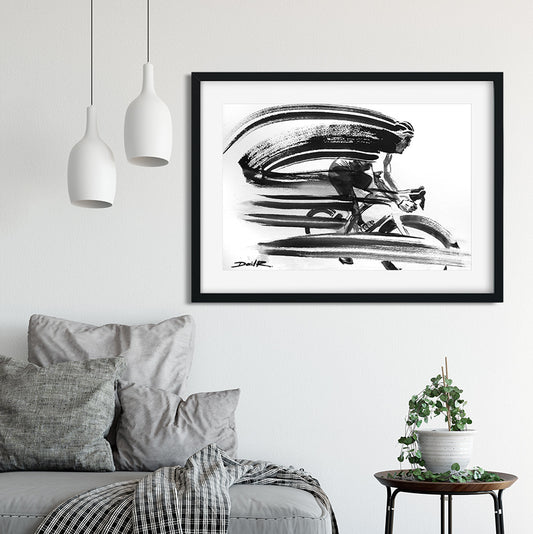 Original painting of cyclist Geraint Thomas created by Sports and Movement Artist David Roman Art