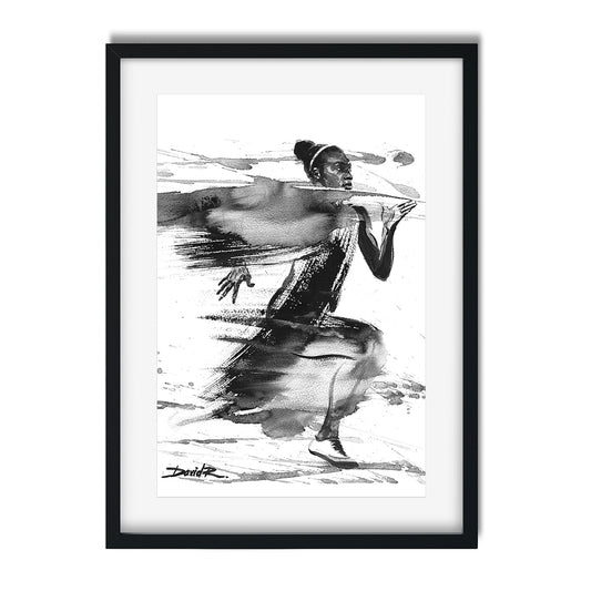 Original painting of runner Dina Asher-Smith created by Sports and Movement Artist David Roman Art