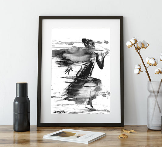 Original painting of runner Dina Asher-Smith created by Sports and Movement Artist David Roman Art