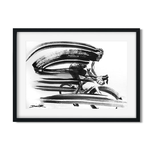 Original painting of cyclist Geraint Thomas created by Sports and Movement Artist David Roman Art